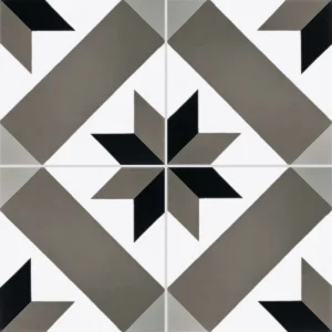 Carreau de ciment véritable CARODECO 1150-5 motif géométrique étoile noir gris blanc style vintage et traditionnel