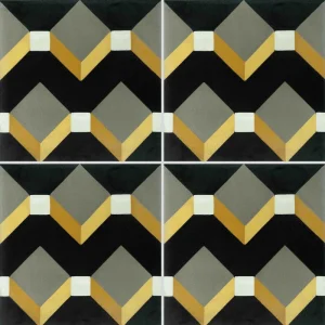 Carreau de ciment CARODECO 1170-1 motif géométrique noir gris, jaune et blanc effet 3D modulable
