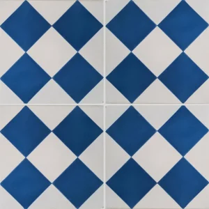 Carreau de ciment CARODECO 380-2 motif damier losange bleu et blanc style graphique