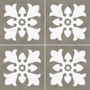 Carreau de ciment CARODECO 3960-1 motif floral gris taupe et blanc style vintage élégant