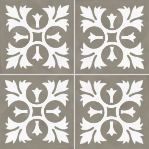 Carreau de ciment CARODECO 3990-1 motif floral gris taupe et blanc style élégant vintage