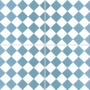 Carreau ciment CARODECO 460-1 motif damier bleu et blanc petits losanges style frais lumineux