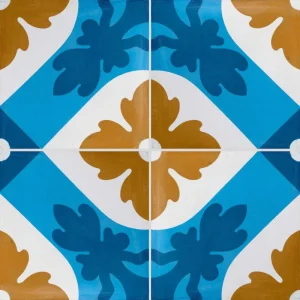 Carreau de ciment CARODECO 640-2 motif géométrique bleu et ocre style vintage