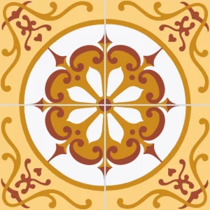 Carreau de ciment CARODECO 7000-1 motif floral rond jaune et terracotta style rétro pour sol intérieur