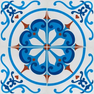 Carreau de ciment CARODECO 7000-2 motif arabesque bleu et rouge foncé style oriental décoratif