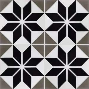Carrelage carreau de ciment CARODECO 7070-2 motif étoile noir et blanc graphique style vintage géométrique élégant