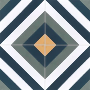 Carreau de ciment CARODECO 7135-1 motif géométrique losange bleu vert jaune et blanc style contemporain
