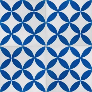 Carreau de ciment CARODECO 7180-2 motif géométrique cercles entrelacés bleu et blanc