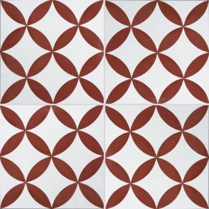 Carreau de ciment CARODECO référence 7180-70 à motif géométrique floral rouge et blanc en promotion