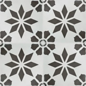 Carreau de ciment CARODECO 7190-1 motif étoile gris sur fond blanc style graphique classique