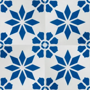 Carreau de ciment CARODECO 7190-2 motif floral géométrique bleu et blanc style azulejos