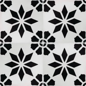 Carreau de ciment CARODECO 7190-3 motif étoile noir sur fond blanc style graphique intemporel