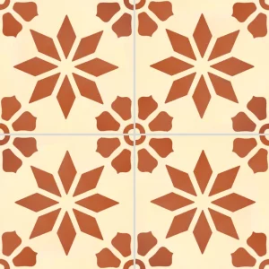 Carreau de ciment CARODECO 7190-4 motif étoile terracotta sur fond ivoir style rétro