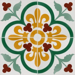 Carreau de ciment CARODECO 7310-1 motif floral vert jaune et rouge style rétro pour sol intérieur et murs