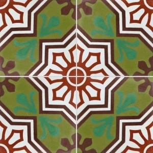 Carreau de ciment CARODECO 7350-2 motif géométrique vert et tons chauds style vintage décoratif