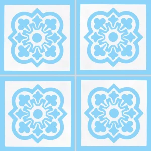 Carreau de ciment CARODECO 7370-1 motif floral bleu clair et blanc forme arabesque élégante