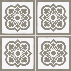 Carreau de ciment CARODECO 7370-2 motif rosace taupe et blanc style vintage élégant
