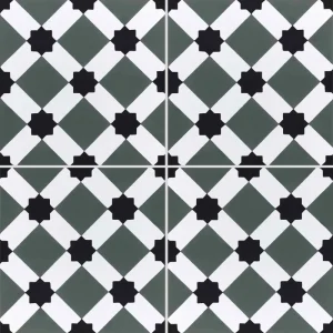 carrelage carreaux de ciment décor authentique sol mur cuisine séjour salle de bain intérieur vert blanc noir géométrique