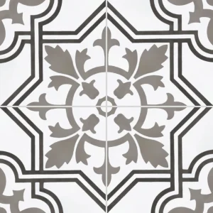 carreau de ciment véritable, rosace grise anthracite et blanche, motif traditionnel CARODECO