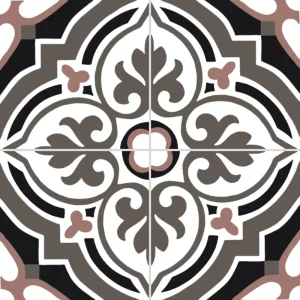 Carreau ciment CARODECO 7670-2 motif carreaux anciens noir taupe, rose poudré et blanc style rétro chic