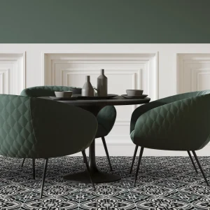 carrelage carreaux de ciment décors authentique sol murs cuisine séjour salle de bain intérieur blanc noir vert floral fleur