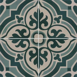 carrelage carreaux de ciment décors authentique sol murs cuisine séjour salle de bain intérieur beige écru vert floral fleur