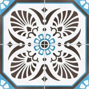 Carreau ciment CARODECO 7690-2 motif floral bleu gris taupe et blanc style carreaux anciens décoratif