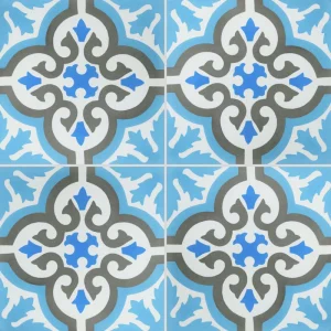 Carreau ciment CARODECO 7900-5 motif rétro bleu gris et blanc style carreaux anciens lumineux