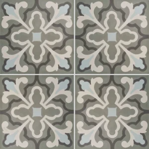 Carreau ciment CARODECO SH047-7 motif floral gris blanc et bleu style carreaux anciens élégant