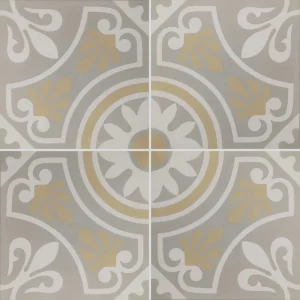 Carreau ciment CARODECO SH050 motif floral beige gris et blanc style carreaux anciens doux et lumineux