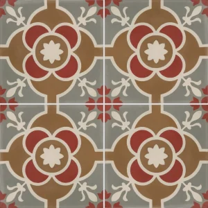 carrelage carreaux de ciment décors authentique sol mur cuisine séjour salle de bain intérieur beige rouge floral ton chaud