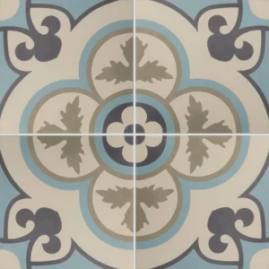Carreau ciment CARODECO SH5001-7 motif floral beige gris et bleu style carreaux anciens élégant