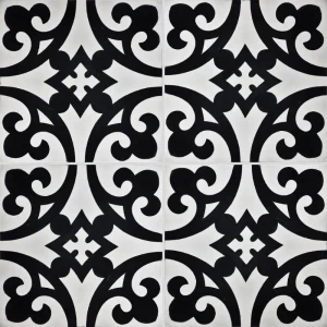 Carreau de ciment CARODECO SH5002-10 motif arabesque noir et blanc style classique élégant