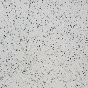 Véritables carreaux terrazzo Bari Carodeco fond gris pastel avec inclusions minérales vertes pour vos sols