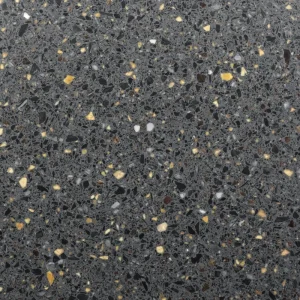 Carrelage terrazzo Galaxy Carodeco noir avec des éclats dorés, intérieur design pour sols, murs et plans de travail