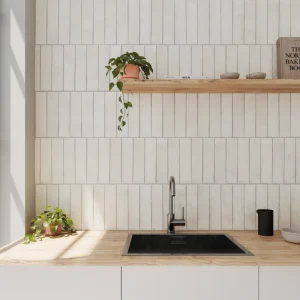 Crédence en carrelage CLAY rectangle chalk Carodeco, effet terre cuite blanc pour cuisine contemporaine