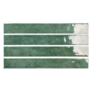 Carreau Mistral Forest Carodeco vert brillant effet zellige format allongé pour mur et crédence moderne