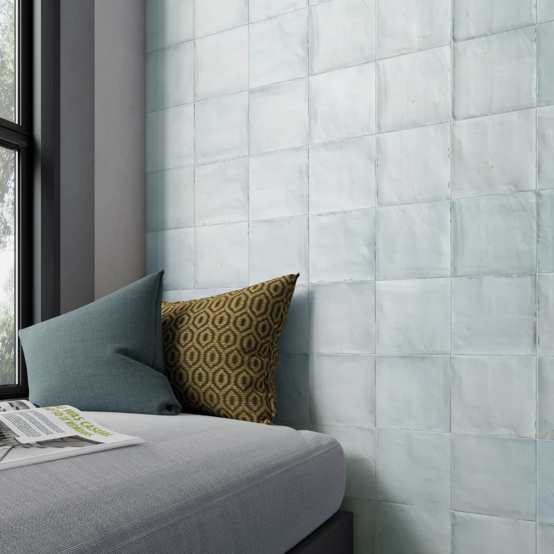 Carrelage SATEN bleu satiné effet Zellige - faïence murale