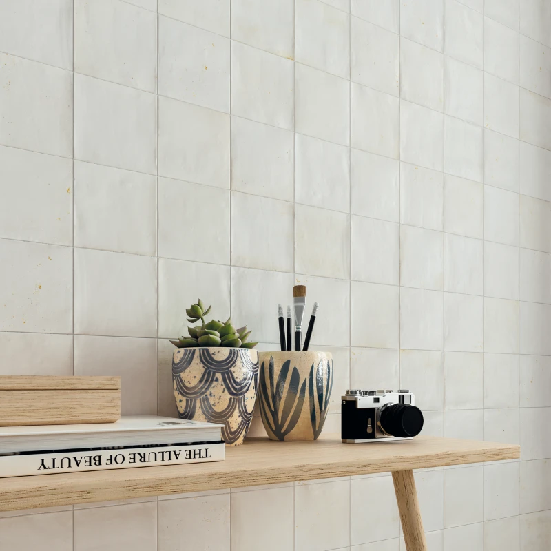 Carrelage SATEN Blanc satiné effet Zellige - faïence murale